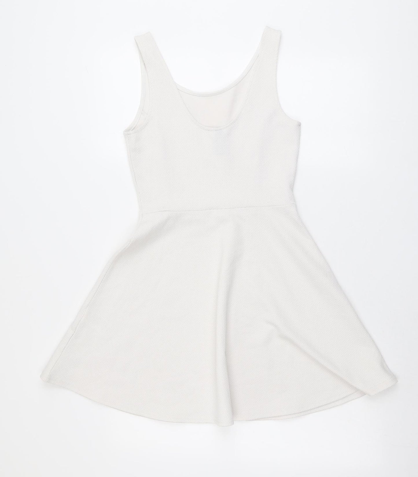 H&M Womens White Polyester Skater Dress Size 10 Scoop Neck Pullover