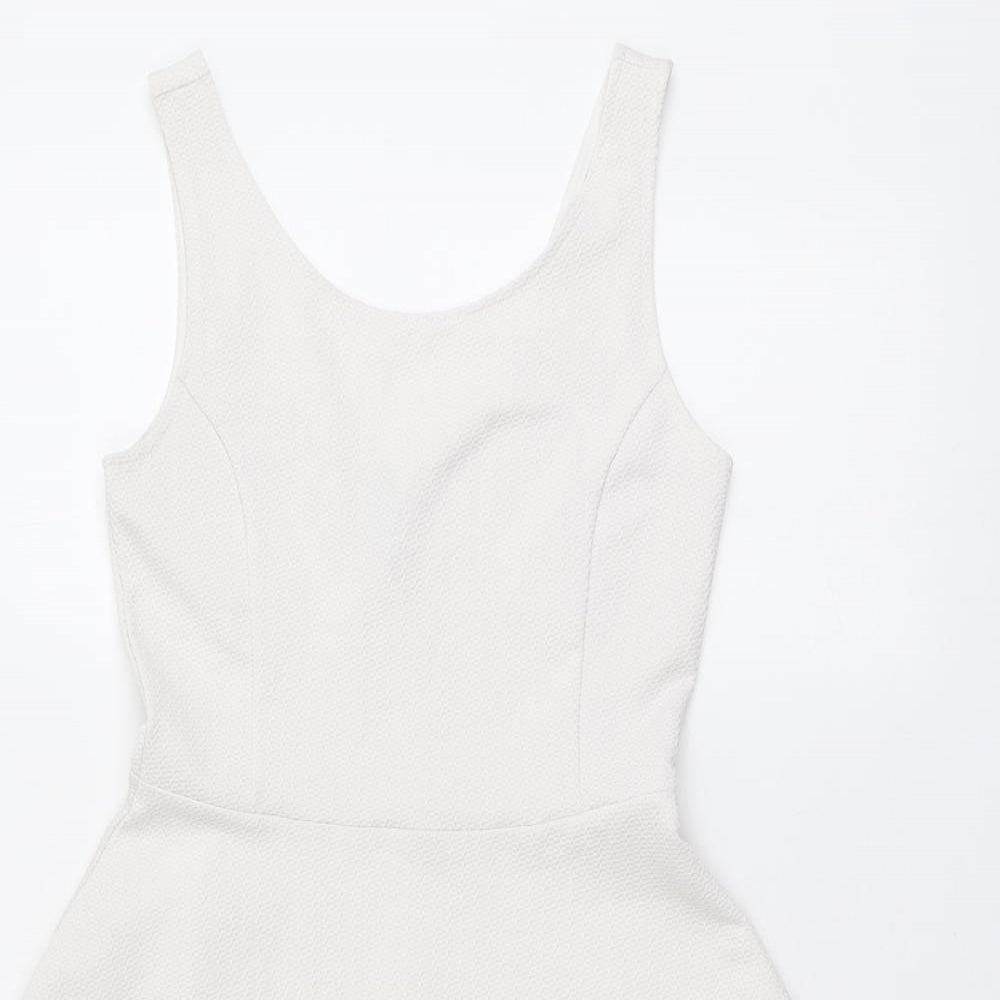 H&M Womens White Polyester Skater Dress Size 10 Scoop Neck Pullover