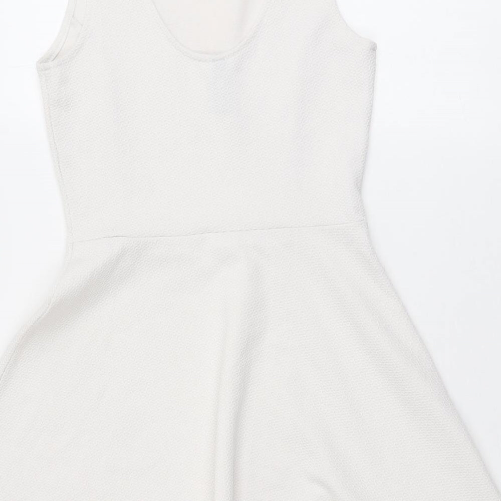 H&M Womens White Polyester Skater Dress Size 10 Scoop Neck Pullover