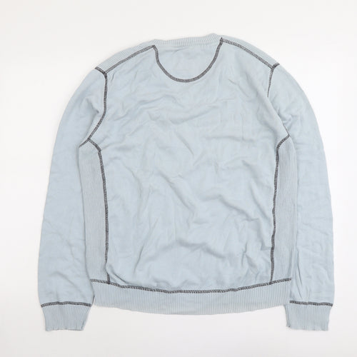 Marks and Spencer Mens Blue V-Neck Cotton Pullover Jumper Size L Long Sleeve