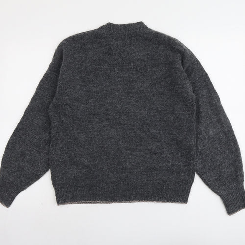 Marks and Spencer Womens Grey Round Neck Geometric Polyester Pullover Jumper Size S - Star Pattern