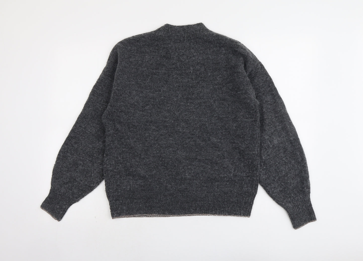 Marks and Spencer Womens Grey Round Neck Geometric Polyester Pullover Jumper Size S - Star Pattern