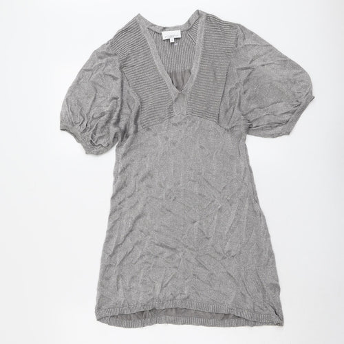 New Look Womens Silver V-Neck Viscose Pullover Jumper Size 12