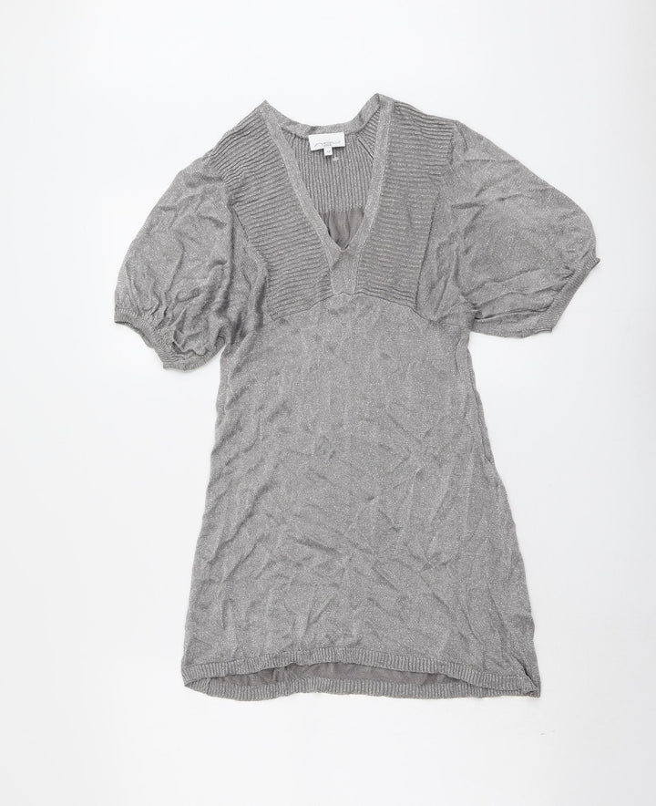 New Look Womens Silver V-Neck Viscose Pullover Jumper Size 12