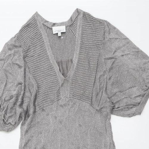 New Look Womens Silver V-Neck Viscose Pullover Jumper Size 12