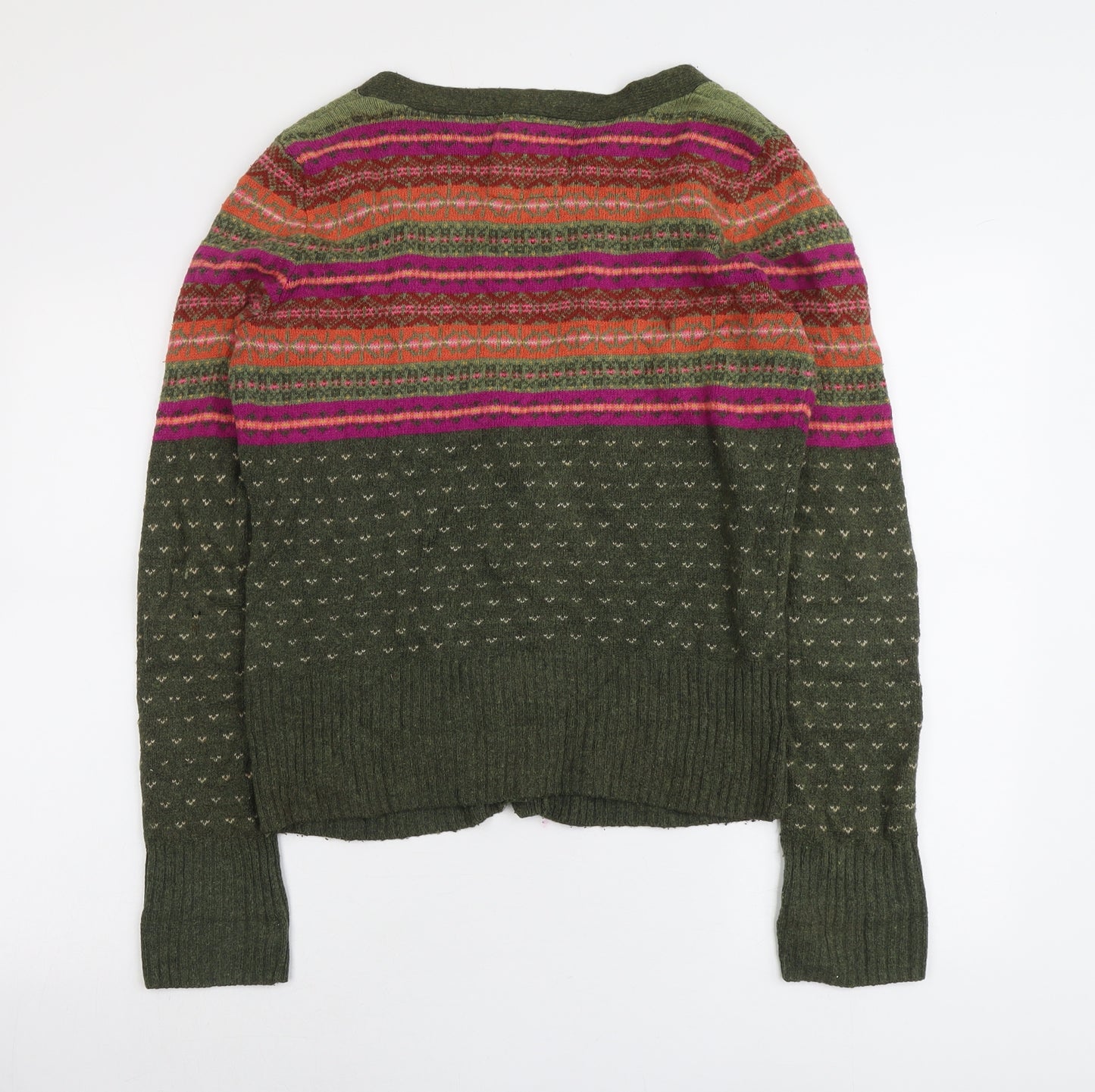 H&M Womens Green V-Neck Geometric Cotton Cardigan Jumper Size M