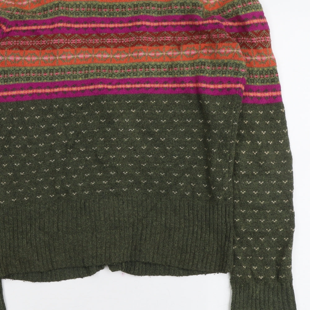 H&M Womens Green V-Neck Geometric Cotton Cardigan Jumper Size M