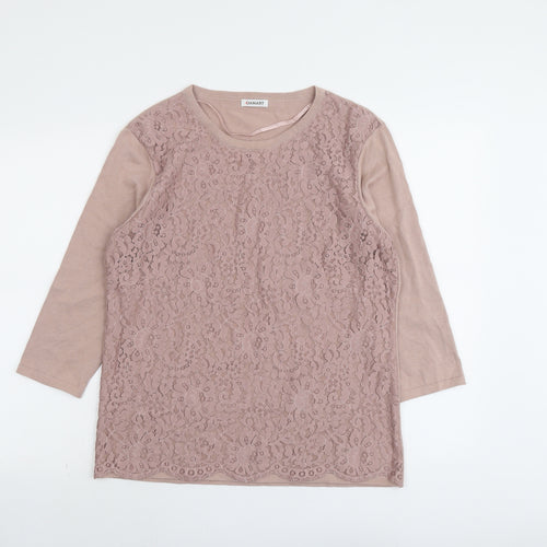 Damart Womens Pink Round Neck Floral Cotton Pullover Jumper Size 14 - Lace Overlay