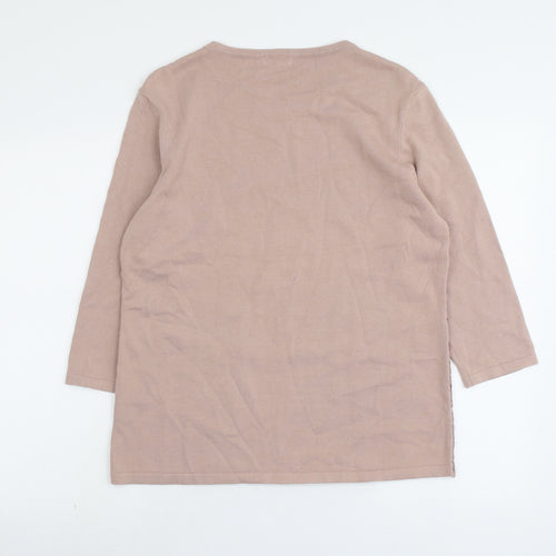 Damart Womens Pink Round Neck Floral Cotton Pullover Jumper Size 14 - Lace Overlay