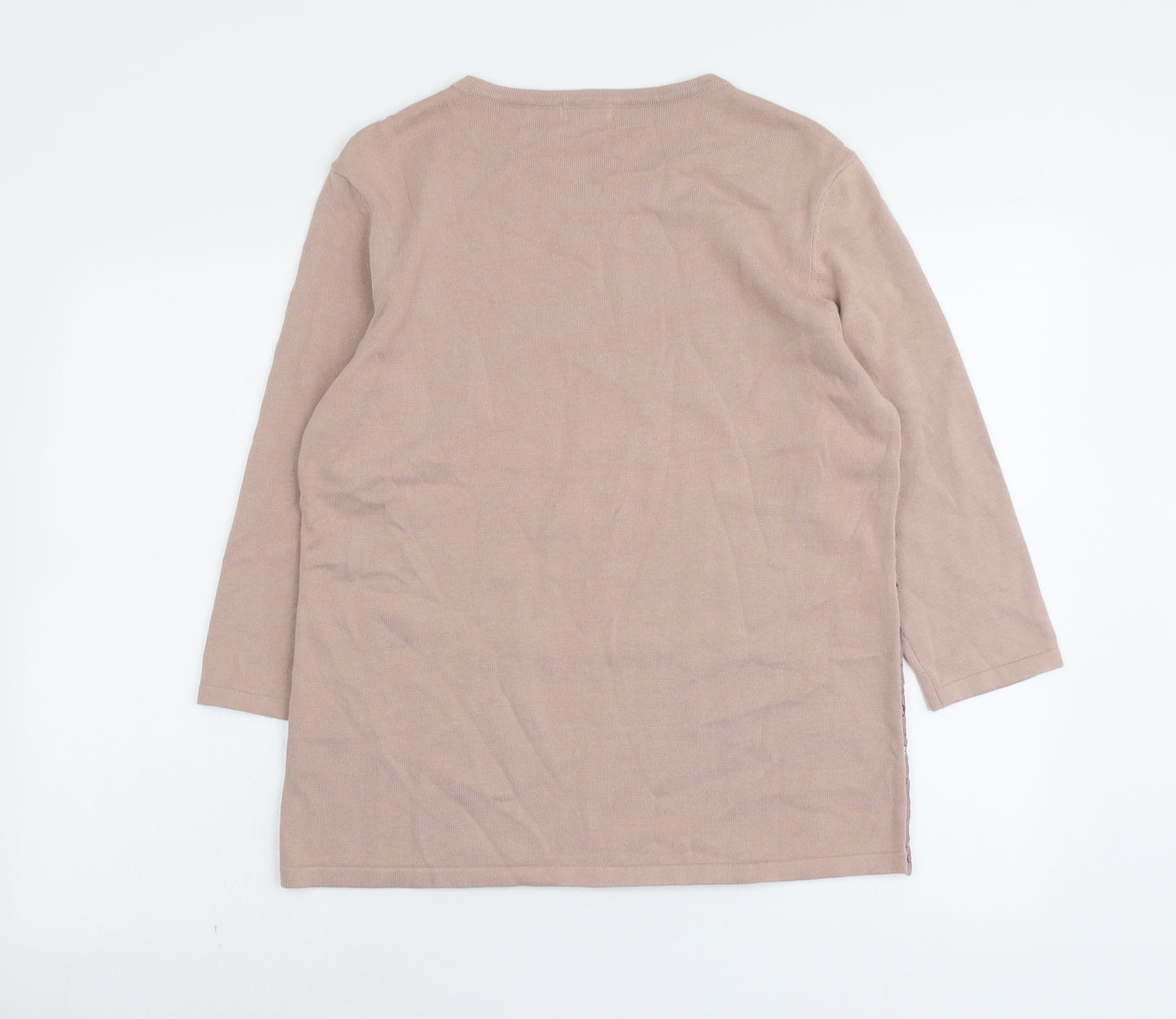 Damart Womens Pink Round Neck Floral Cotton Pullover Jumper Size 14 - Lace Overlay