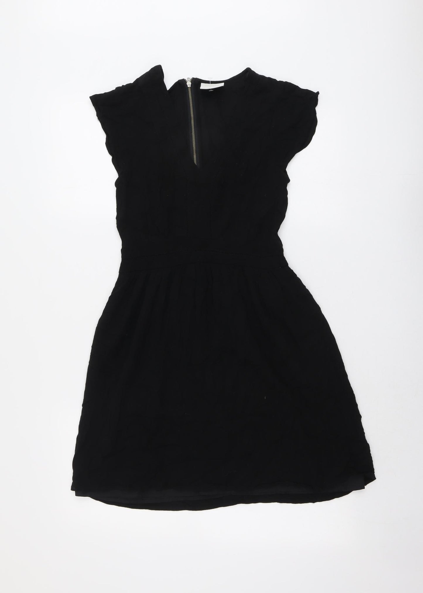 VERO MODA Womens Black Viscose Fit & Flare Size XS V-Neck Zip