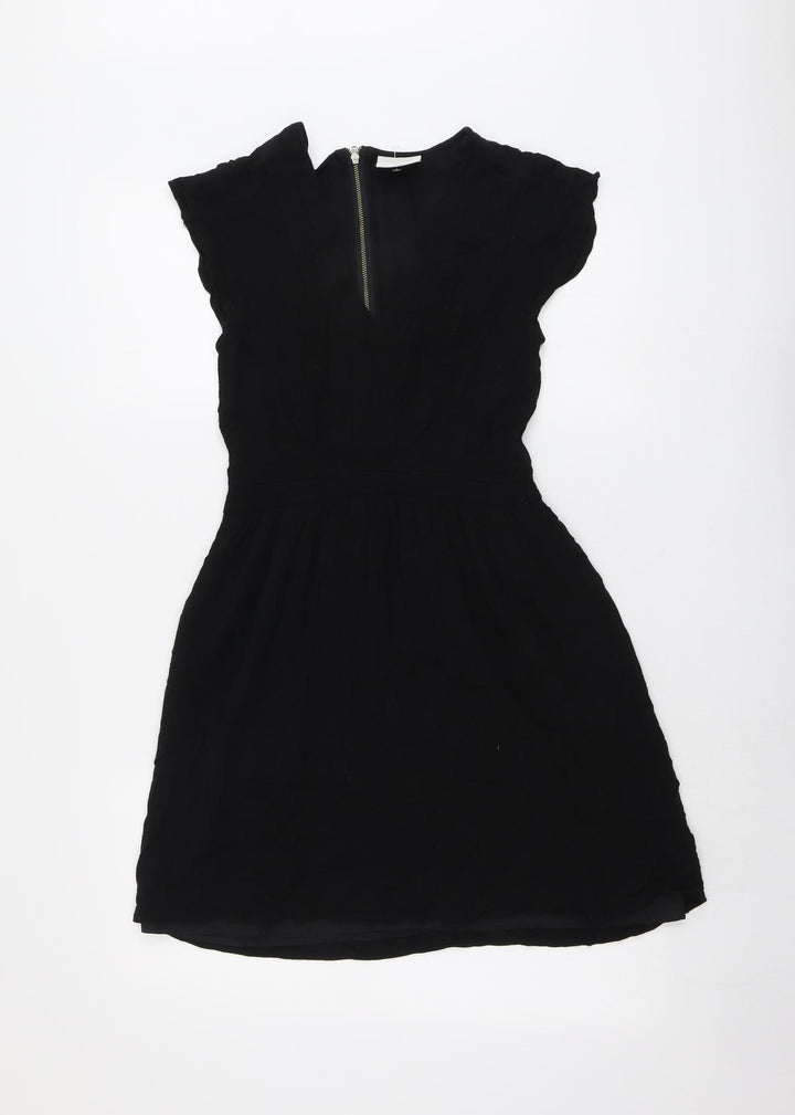VERO MODA Womens Black Viscose Fit & Flare Size XS V-Neck Zip