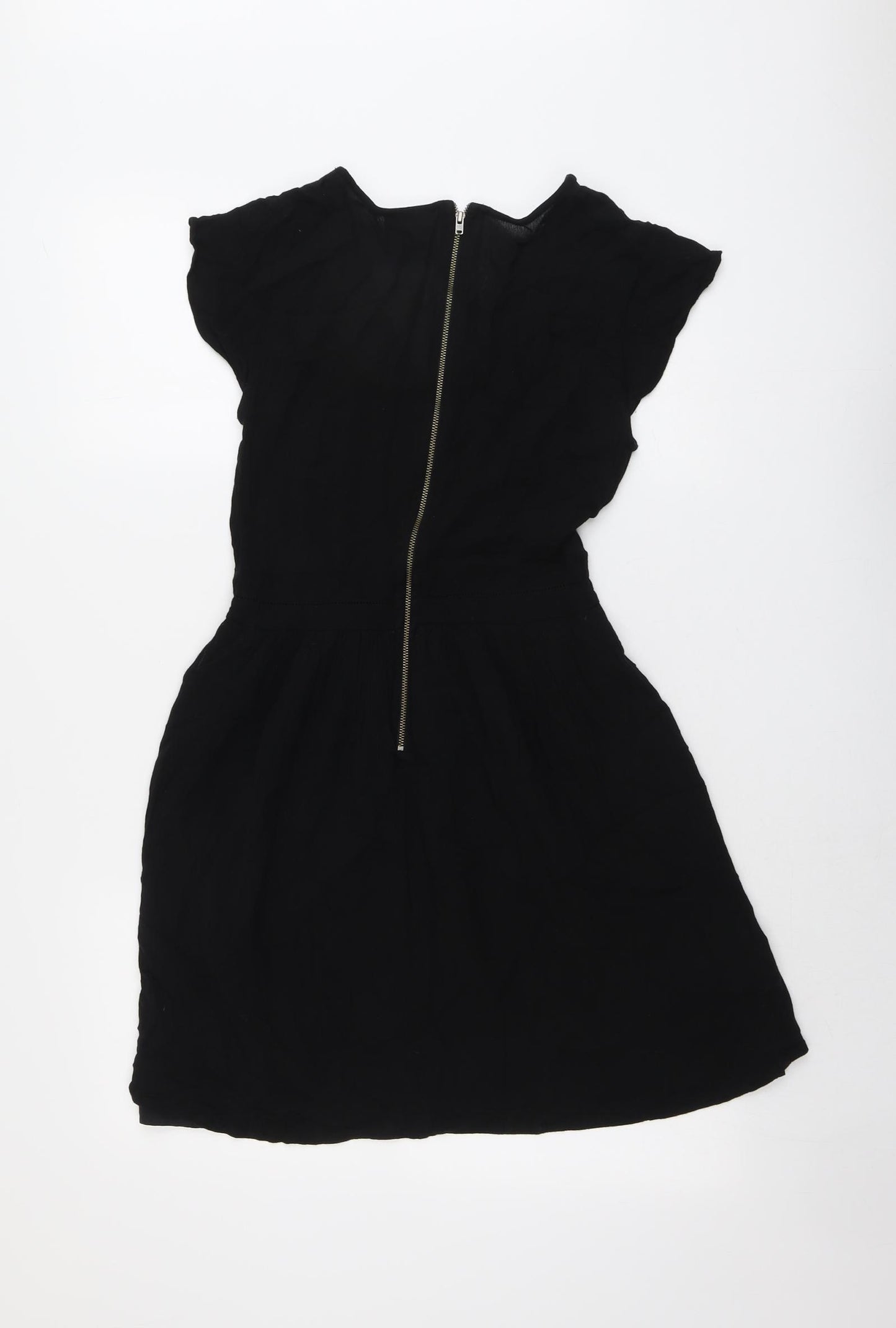 VERO MODA Womens Black Viscose Fit & Flare Size XS V-Neck Zip