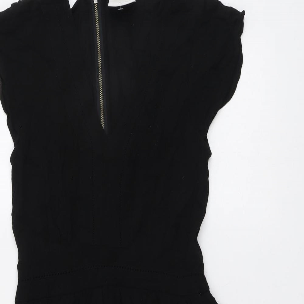 VERO MODA Womens Black Viscose Fit & Flare Size XS V-Neck Zip