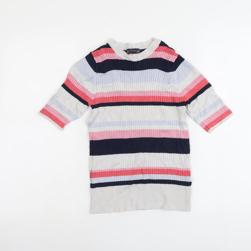 Marks and Spencer Womens Multicoloured Round Neck Striped Viscose Pullover Jumper Size 10
