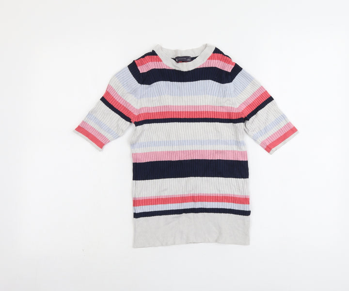 Marks and Spencer Womens Multicoloured Round Neck Striped Viscose Pullover Jumper Size 10