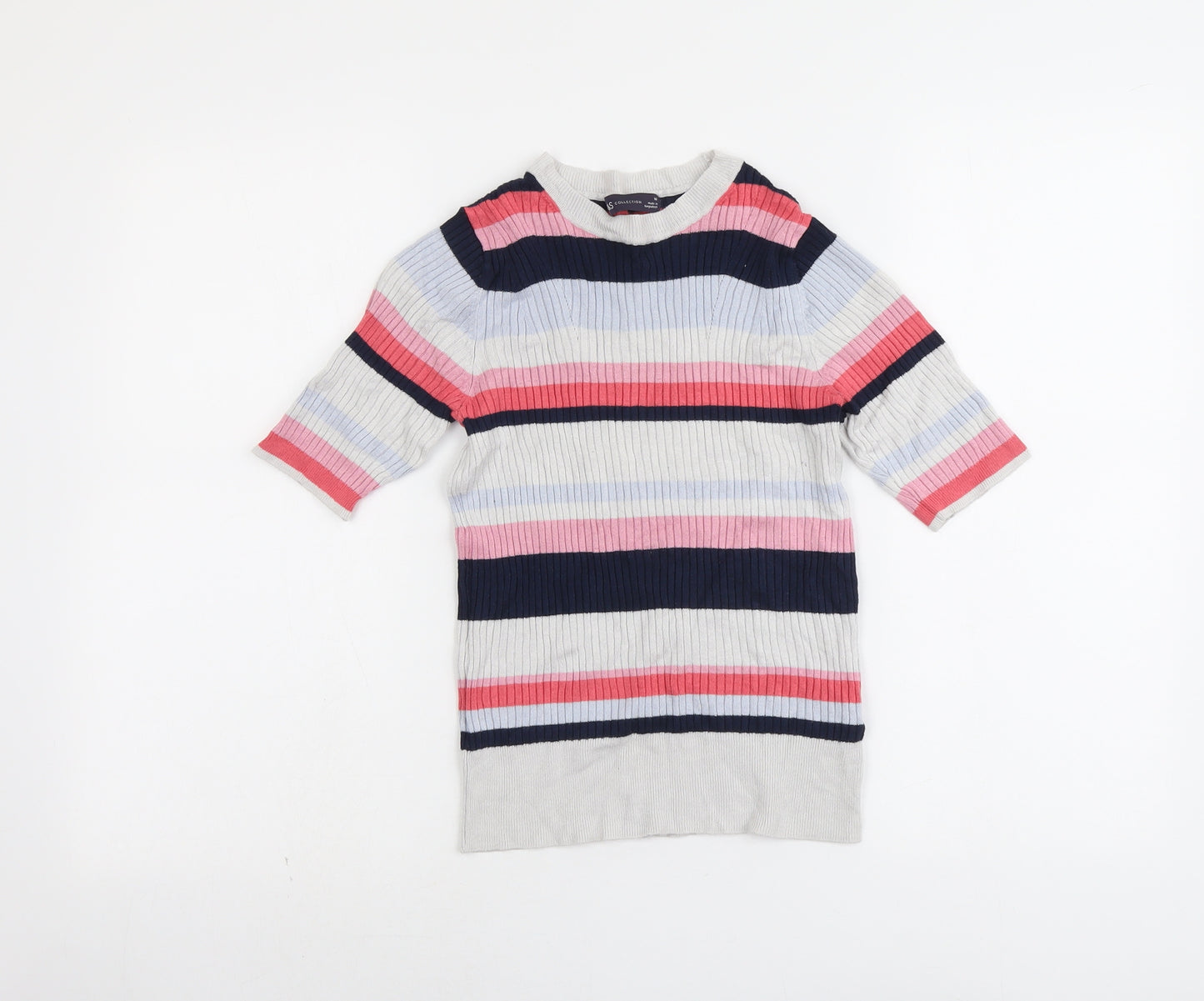 Marks and Spencer Womens Multicoloured Round Neck Striped Viscose Pullover Jumper Size 10