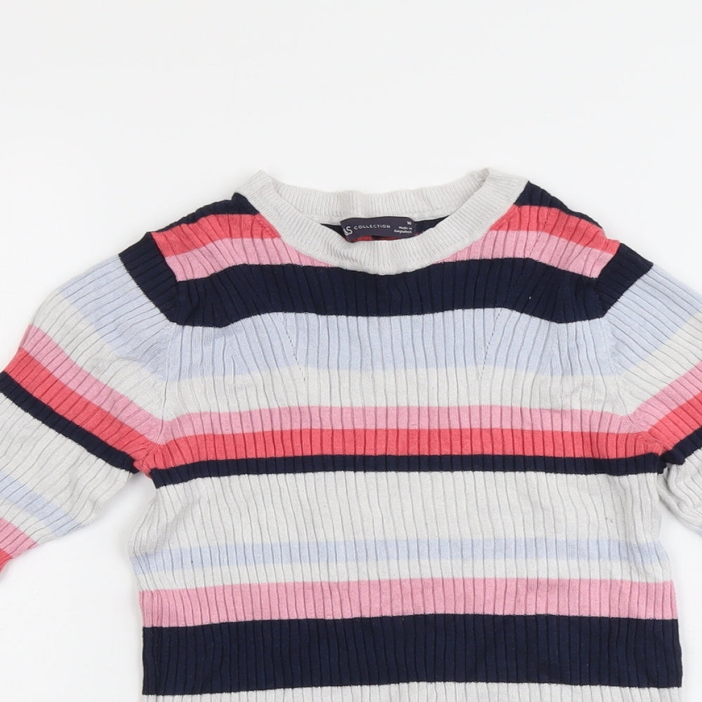 Marks and Spencer Womens Multicoloured Round Neck Striped Viscose Pullover Jumper Size 10