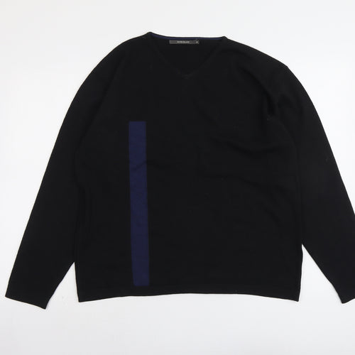 River Island Mens Black V-Neck Wool Pullover Jumper Size M Long Sleeve