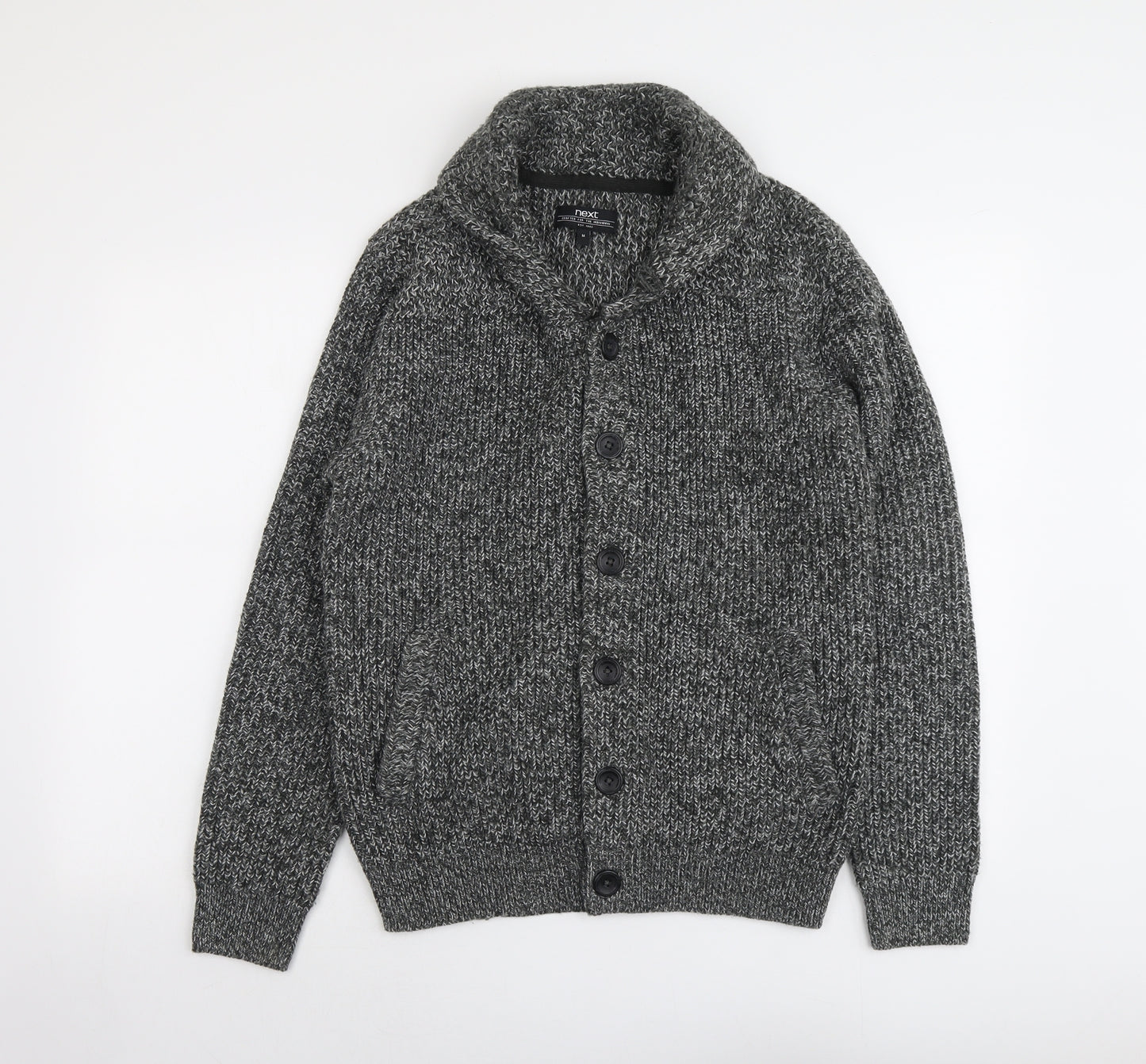 NEXT Mens Grey Collared Acrylic Cardigan Jumper Size M Long Sleeve
