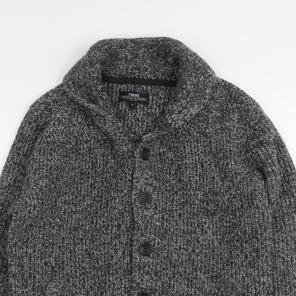 NEXT Mens Grey Collared Acrylic Cardigan Jumper Size M Long Sleeve
