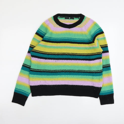 Very Womens Multicoloured Round Neck Striped Acrylic Pullover Jumper Size 12