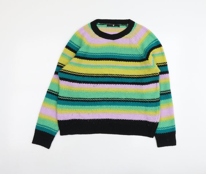 Very Womens Multicoloured Round Neck Striped Acrylic Pullover Jumper Size 12