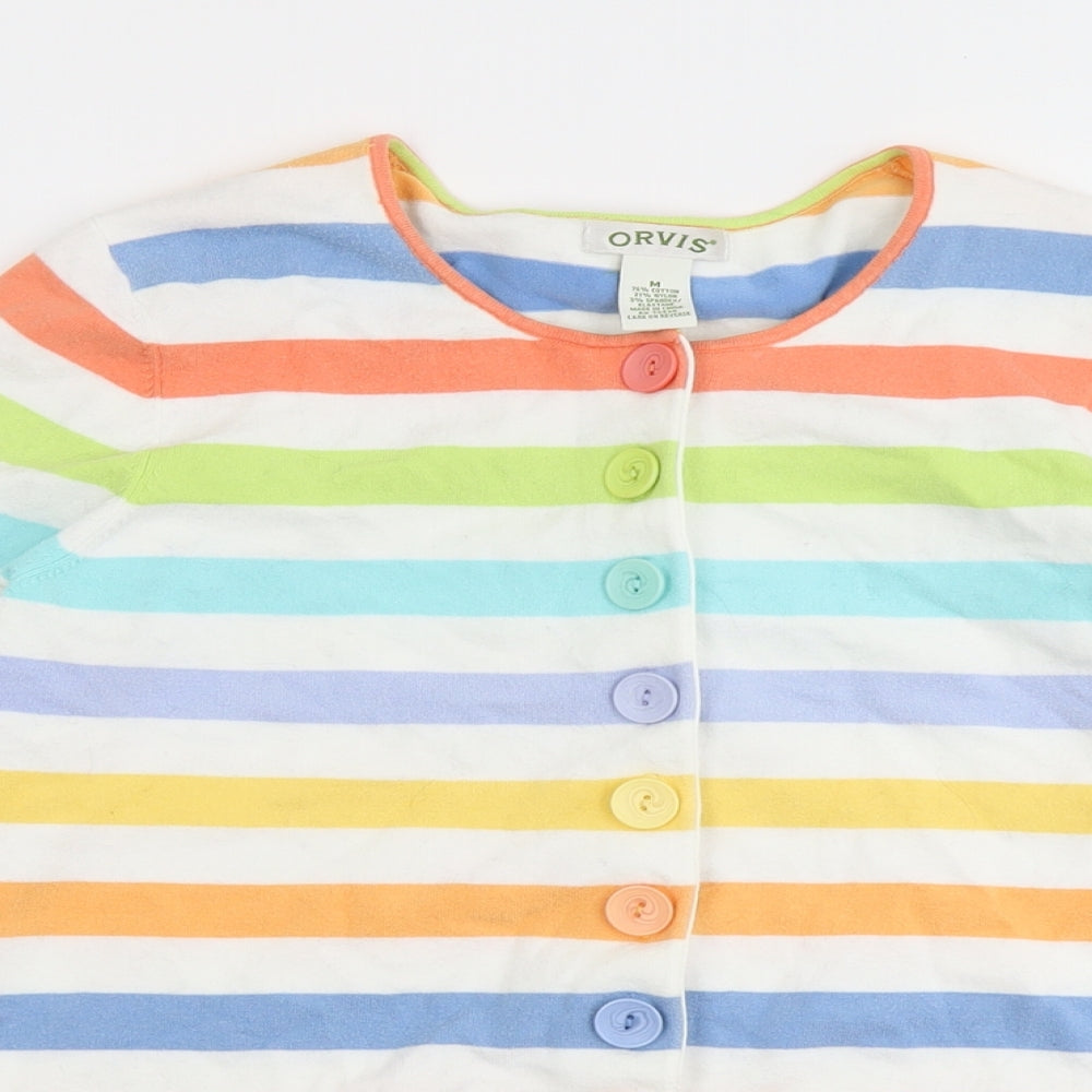 Orvis Womens Multicoloured Round Neck Striped Cotton Cardigan Jumper Size M
