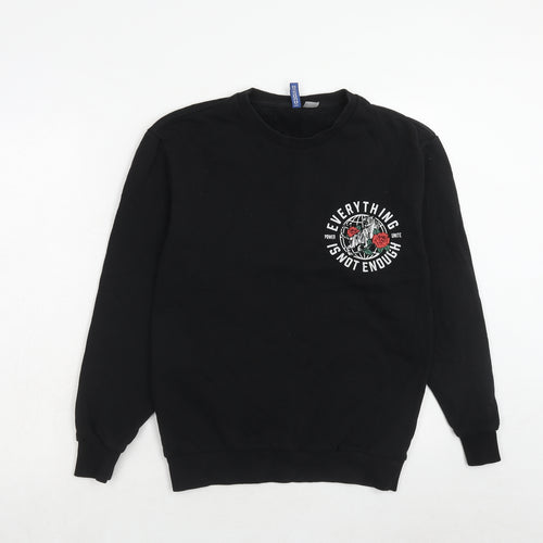 H&M Mens Black Cotton Pullover Sweatshirt Size XS - Slogan