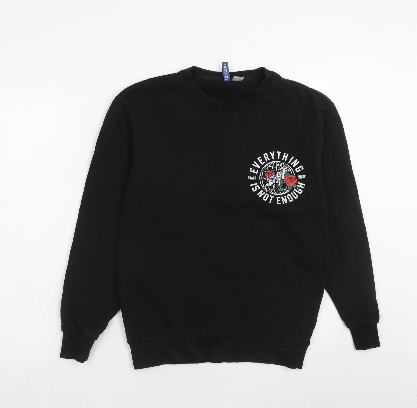 H&M Mens Black Cotton Pullover Sweatshirt Size XS - Slogan