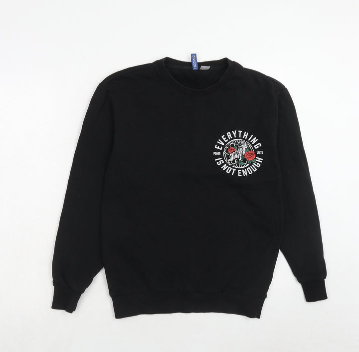 H&M Mens Black Cotton Pullover Sweatshirt Size XS - Slogan