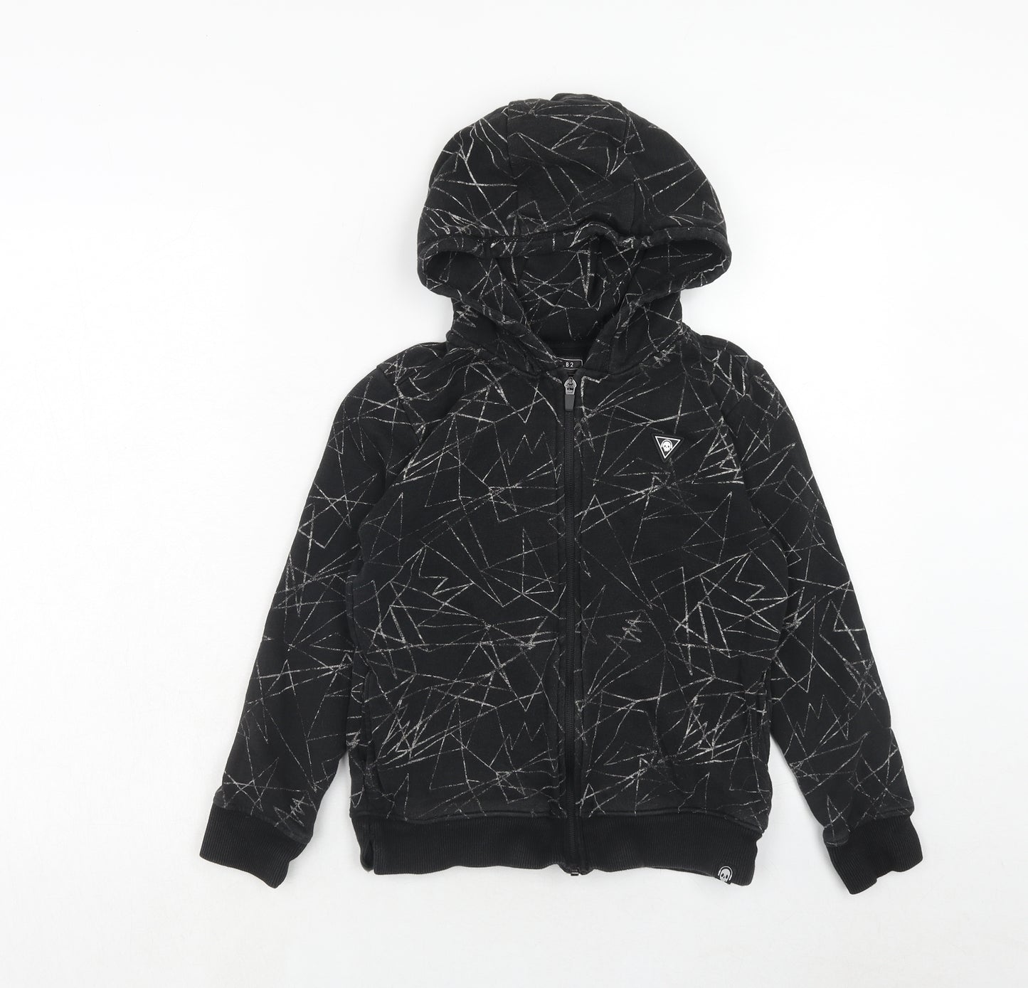 NEXT Boys Black Geometric Cotton Full Zip Hoodie Size 9 Years Zip