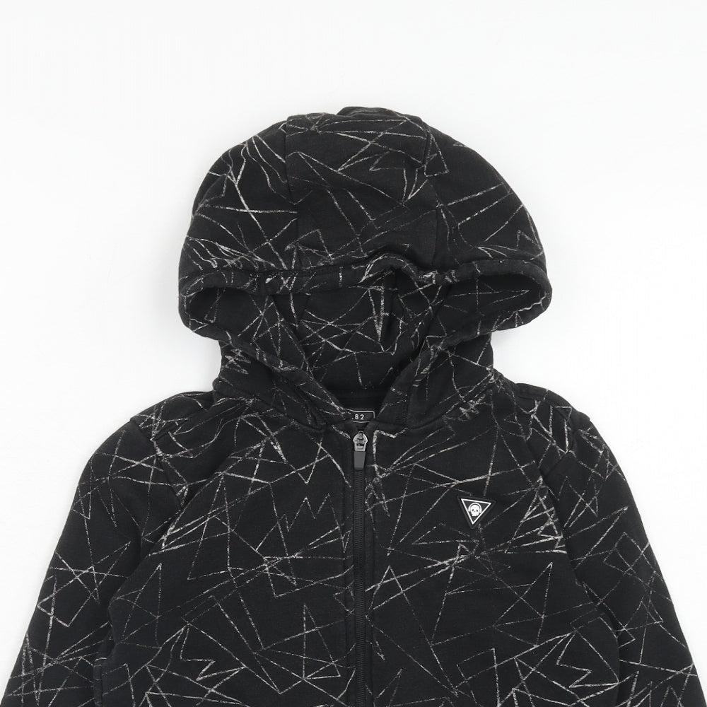 NEXT Boys Black Geometric Cotton Full Zip Hoodie Size 9 Years Zip