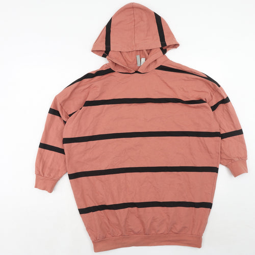 ASOS Womens Pink Striped Cotton Pullover Hoodie Size 10 Pullover