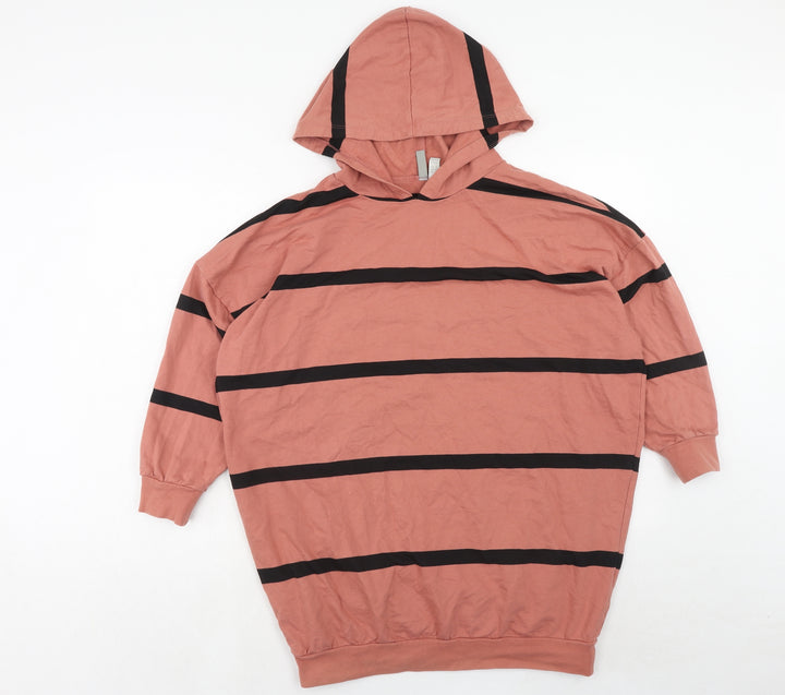 ASOS Womens Pink Striped Cotton Pullover Hoodie Size 10 Pullover