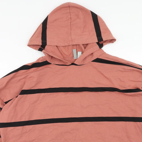 ASOS Womens Pink Striped Cotton Pullover Hoodie Size 10 Pullover