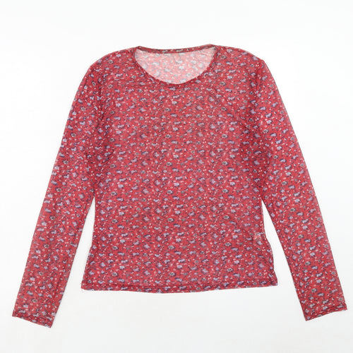 Daisy Street Womens Red Geometric Polyester Basic T-Shirt Size 16 Round Neck