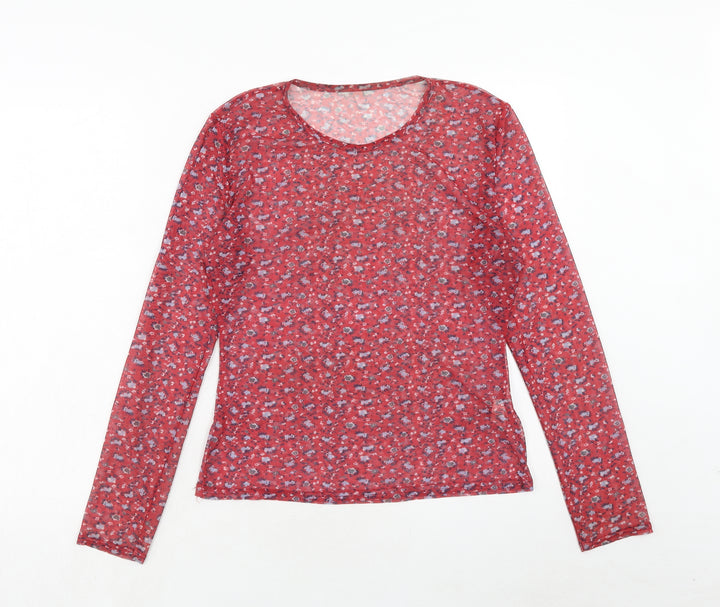Daisy Street Womens Red Geometric Polyester Basic T-Shirt Size 16 Round Neck