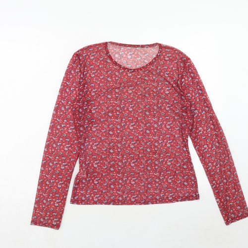 Daisy Street Womens Red Geometric Polyester Basic T-Shirt Size 16 Round Neck