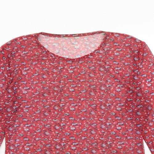 Daisy Street Womens Red Geometric Polyester Basic T-Shirt Size 16 Round Neck