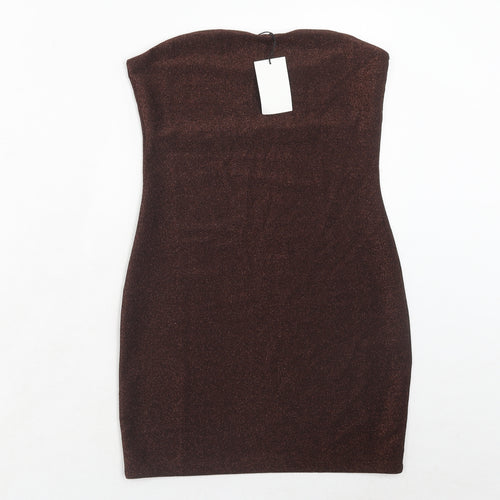 H&M Womens Brown Polyester Bodycon Size 10 Off the Shoulder Pullover