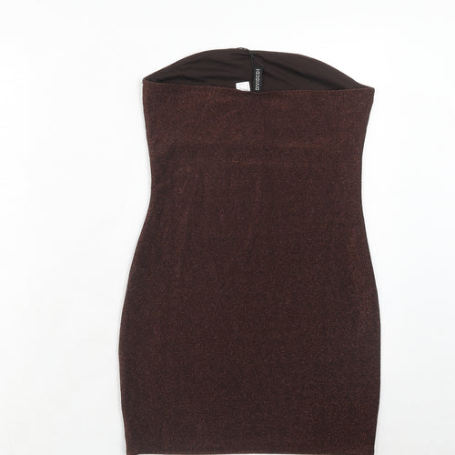 H&M Womens Brown Polyester Bodycon Size 10 Off the Shoulder Pullover