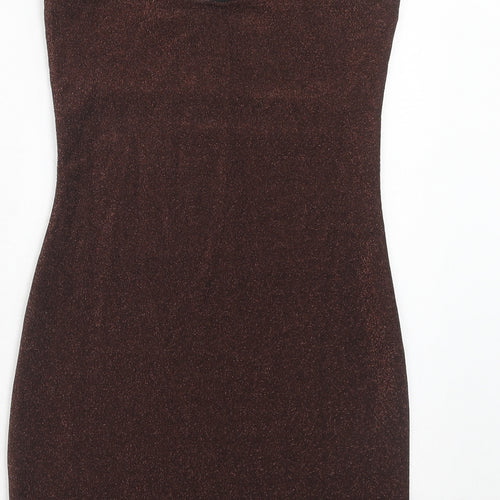 H&M Womens Brown Polyester Bodycon Size 10 Off the Shoulder Pullover