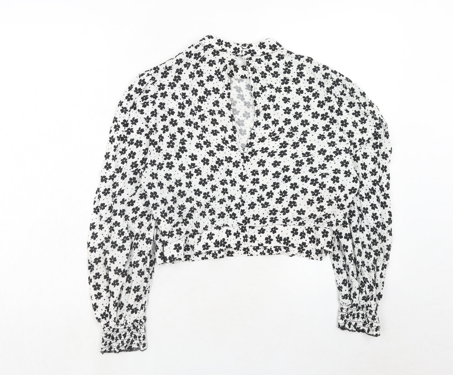 Miss Selfridge Womens White Floral Viscose Cropped Blouse Size 16 Round Neck