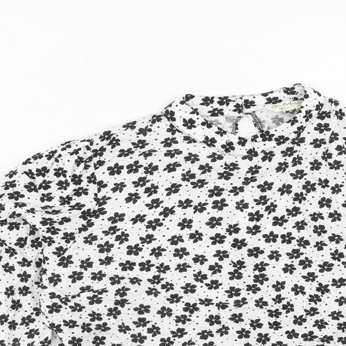 Miss Selfridge Womens White Floral Viscose Cropped Blouse Size 16 Round Neck