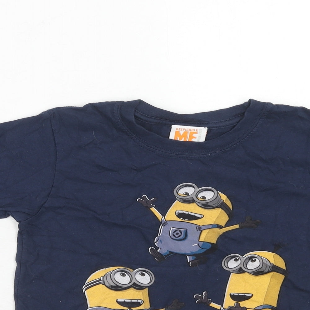 Despicable Me Boys Blue Cotton Pullover T-Shirt Size 5-6 Years Crew Neck Pullover - Minions