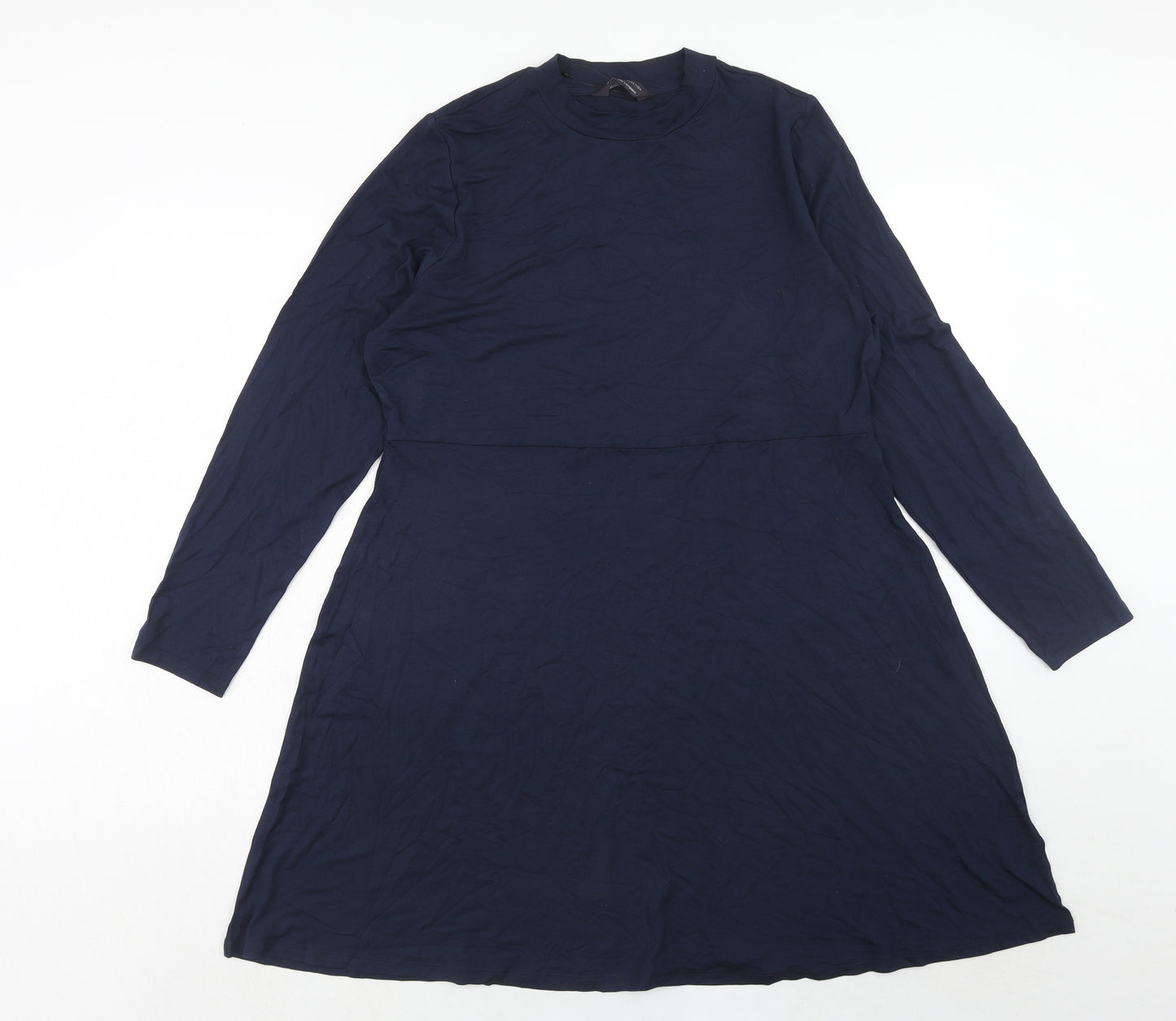 Marks and Spencer Womens Blue Viscose Skater Dress Size 16 Round Neck Pullover