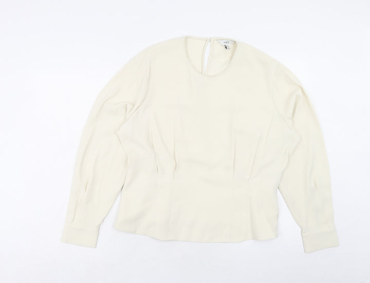 Marks and Spencer Womens Ivory Polyester Basic Blouse Size 18 Round Neck