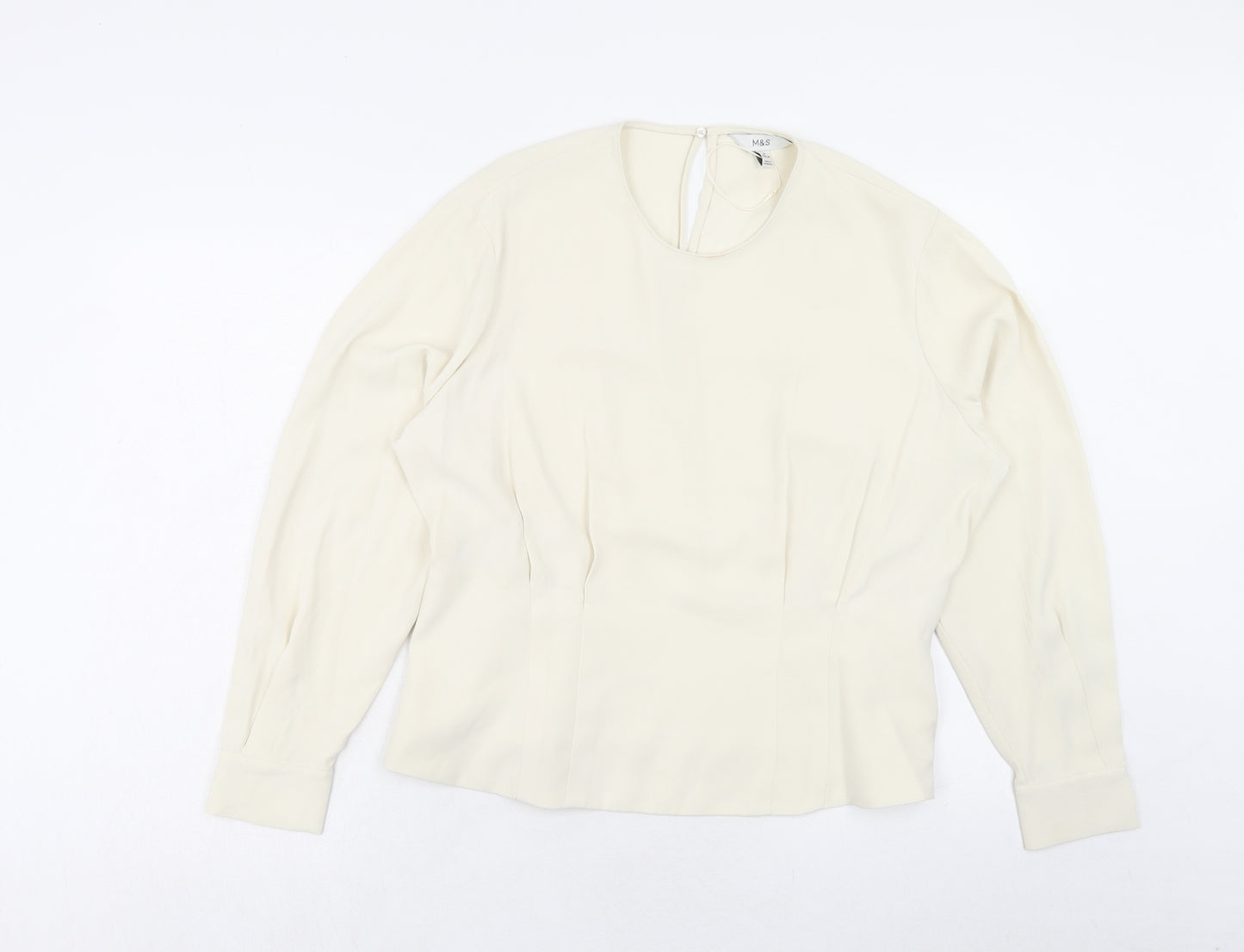 Marks and Spencer Womens Ivory Polyester Basic Blouse Size 18 Round Neck