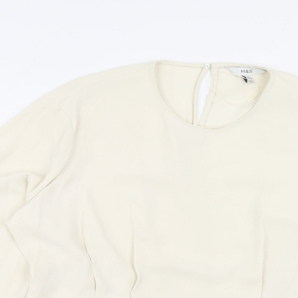 Marks and Spencer Womens Ivory Polyester Basic Blouse Size 18 Round Neck